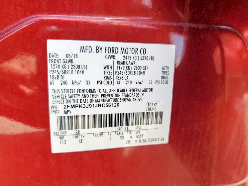 2FMPK3J91JBC56120 - 2018 FORD EDGE SEL Qırmızı foto 13