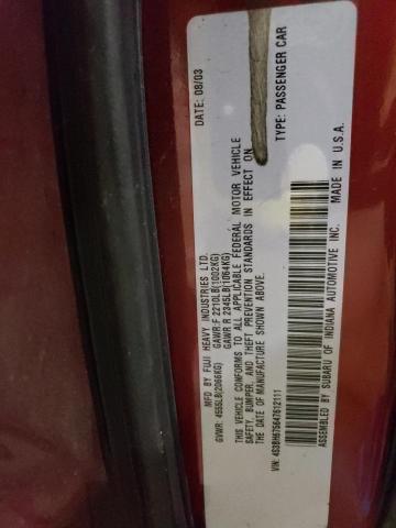 4S3BH675647612111 - 2004 SUBARU LEGACY OUTBACK AWP 勃艮第红 照片 12