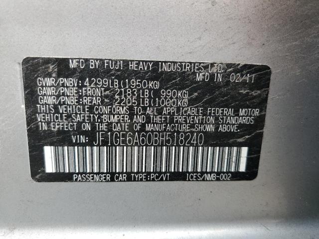 JF1GE6A60BH518240 - 2011 SUBARU IMPREZA 2.5I SILVER photo 12