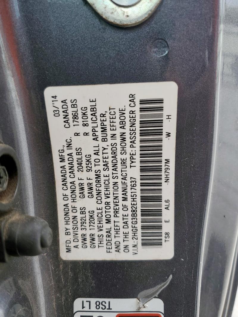 2HGFG3B82EH517637 - 2014 HONDA CIVIC EX GRAY photo 13