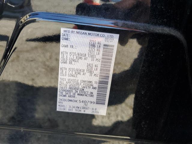 5N1DL0MN3HC540799 - 2017 INFINITI QX60 Սև լուսանկար 13