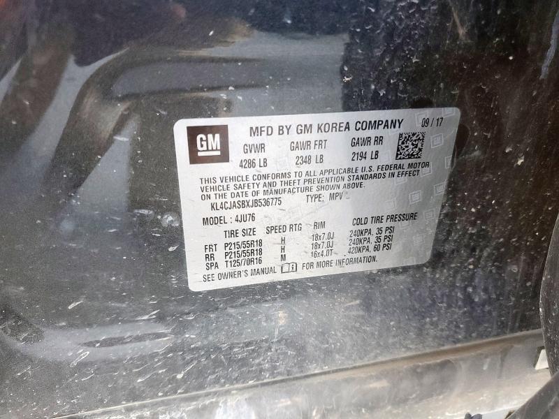 KL4CJASBXJB536775 - 2018 BUICK ENCORE PREFERRED GRAY photo 13