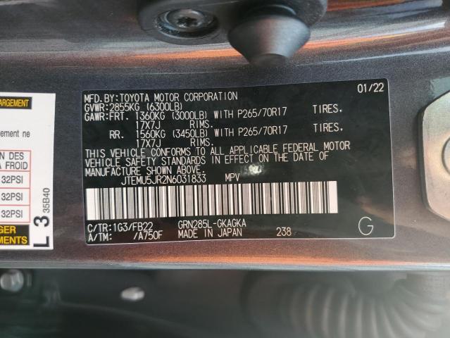 JTEMU5JR2N6031833 - 2022 TOYOTA 4RUNNER SR5/SR5 PREMIUM 石墨色 照片 13