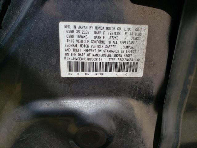 JHMGE8H57DC009117 - 2013 HONDA FIT SPORT CHARCOAL photo 12