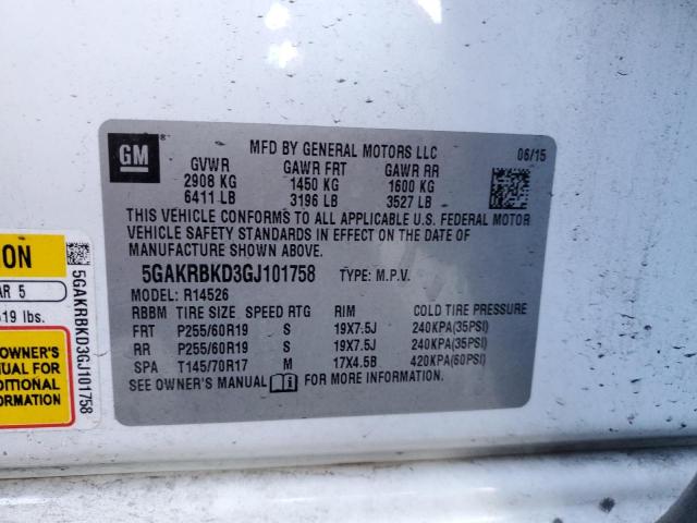 5GAKRBKD3GJ101758 - 2016 BUICK ENCLAVE WHITE photo 13