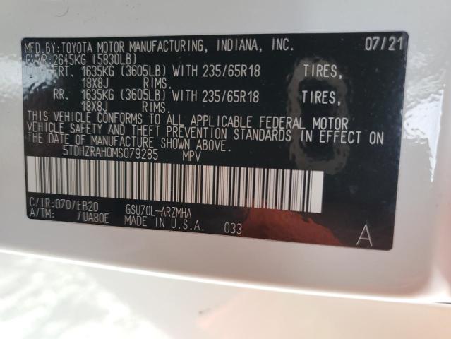 5TDHZRAH0MS079285 - 2021 TOYOTA HIGHLANDER XLE Ağ foto 13