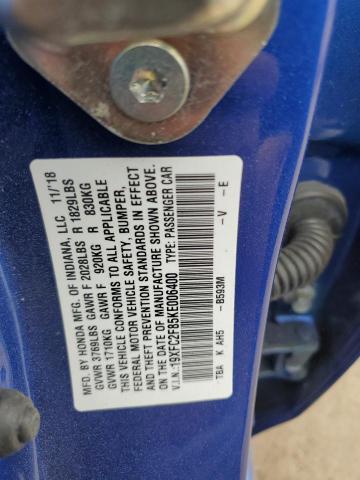 19XFC2F85KE006400 - 2019 HONDA CIVIC SPORT BLUE photo 12