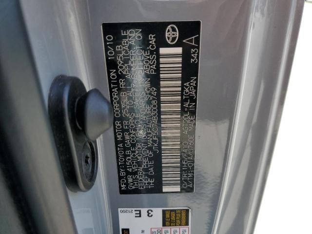 JTKJF5C74B3008749 - 2011 TOYOTA SCION TC 灰色 照片 12