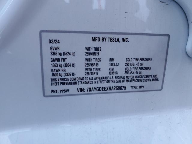 7SAYGDEEXRA268675 - 2024 TESLA MODEL Y WHITE photo 13