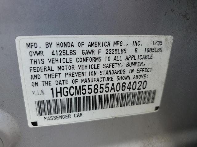 1HGCM55855A064020 - 2005 HONDA ACCORD EX SILVER photo 12