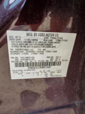 2FMGK5CC2BBD11437 - 2011 FORD FLEX SEL BURGUNDY photo 13