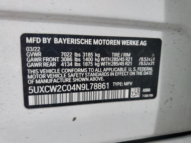 5UXCW2C04N9L78861 - 2022 BMW X7 XDRIVE40I WHITE photo 13