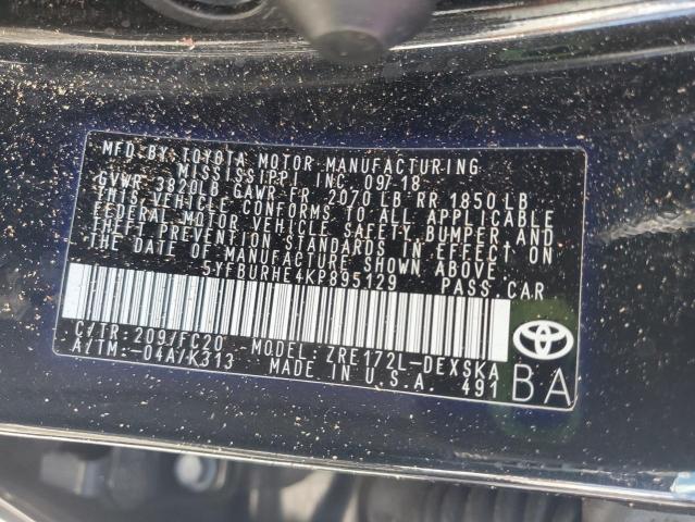 5YFBURHE4KP895129 - 2019 TOYOTA COROLLA L 黑色 照片 12