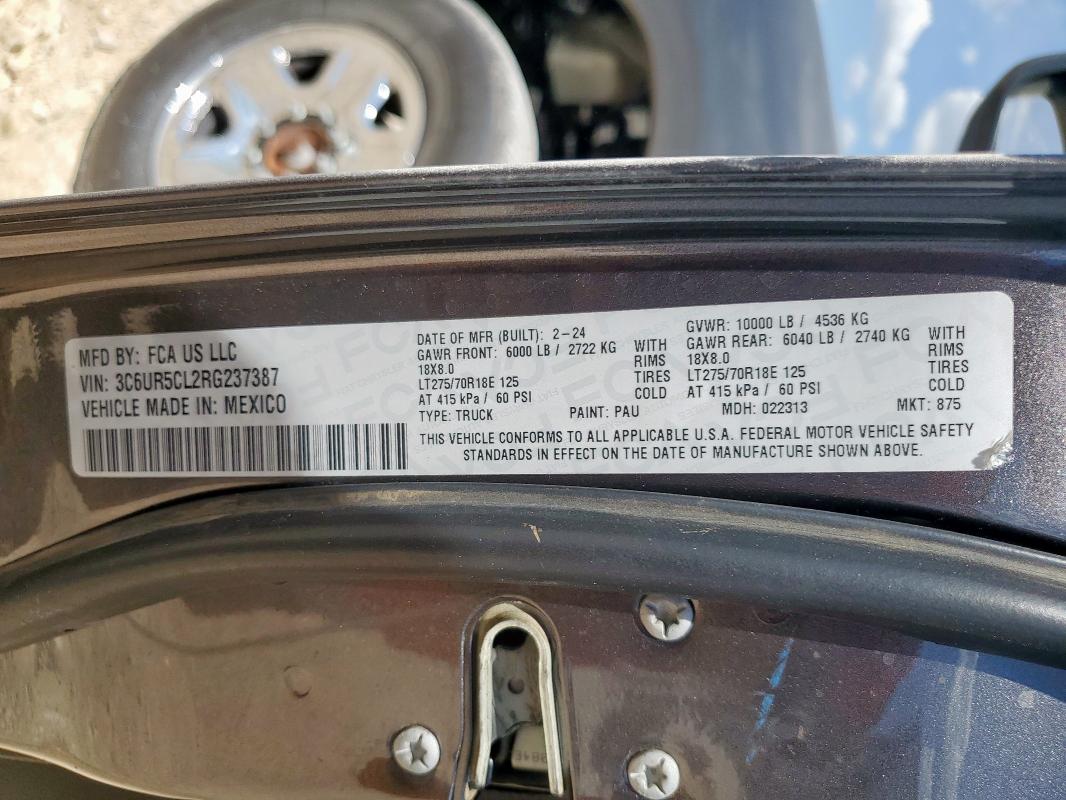 3C6UR5CL2RG237387 - 2024 RAM 2500 TRADESMAN Gri fotoğraf 12