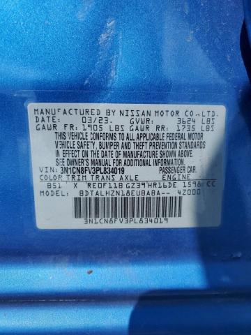 3N1CN8FV3PL834019 - 2023 NISSAN VERSA SR BLUE photo 12