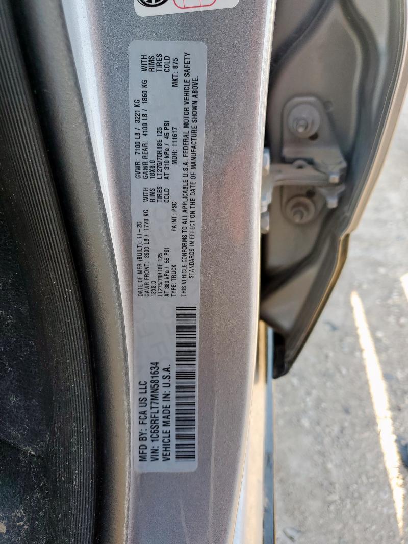 1C6SRFLT7MN581634 - 2021 RAM 1500 REBEL SILVER photo 12