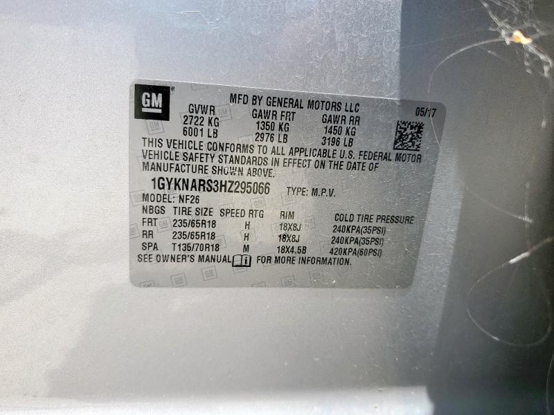 1GYKNARS3HZ295066 - 2017 CADILLAC XT5 SILVER photo 13