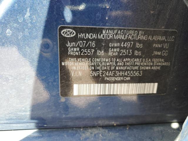 5NPE24AF3HH455563 - 2017 HYUNDAI SONATA SE BLUE photo 13