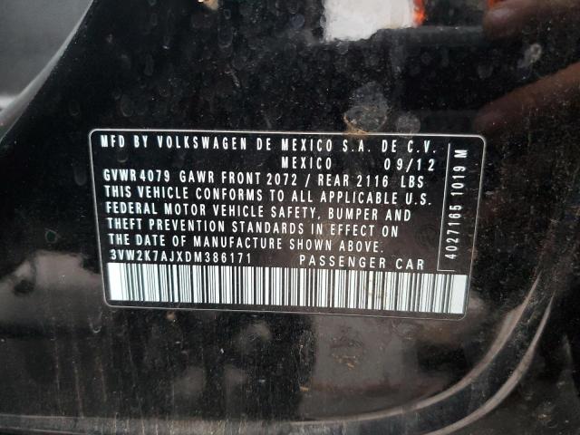 3VW2K7AJXDM386171 - 2013 VOLKSWAGEN JETTA BASE أسود صورة 10