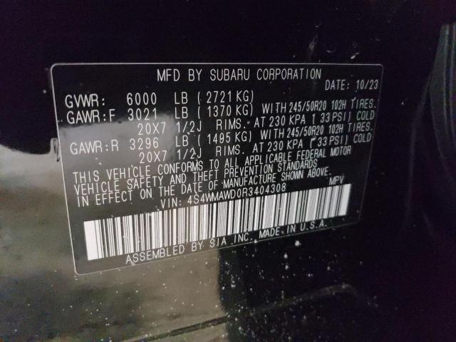 4S4WMAWD0R3404308 - 2024 SUBARU ASCENT TOURING BLACK photo 13