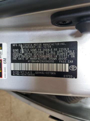 4T1BK46K29U096010 - 2009 TOYOTA CAMRY SE ვერცხლისფერი ფოტო 12