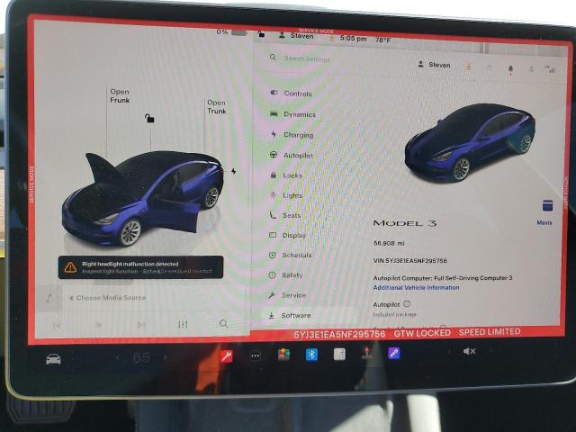 5YJ3E1EA5NF295756 - 2022 TESLA MODEL 3 WHITE photo 9