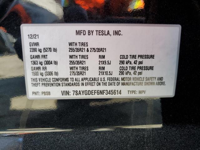 7SAYGDEF6NF345614 - 2022 TESLA MODEL Y 黑色 照片 13