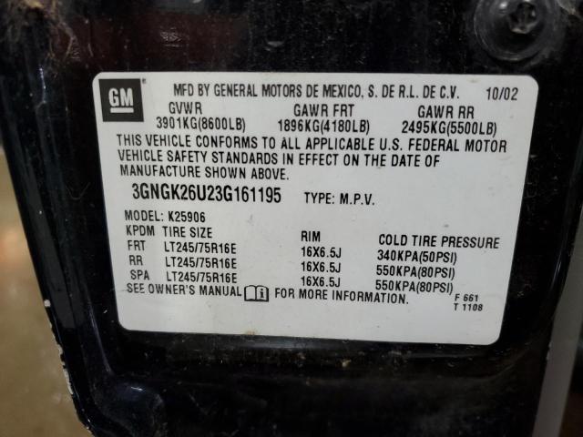 3GNGK26U23G161195 - 2003 CHEVROLET SUBURBAN K2500 BLACK photo 13