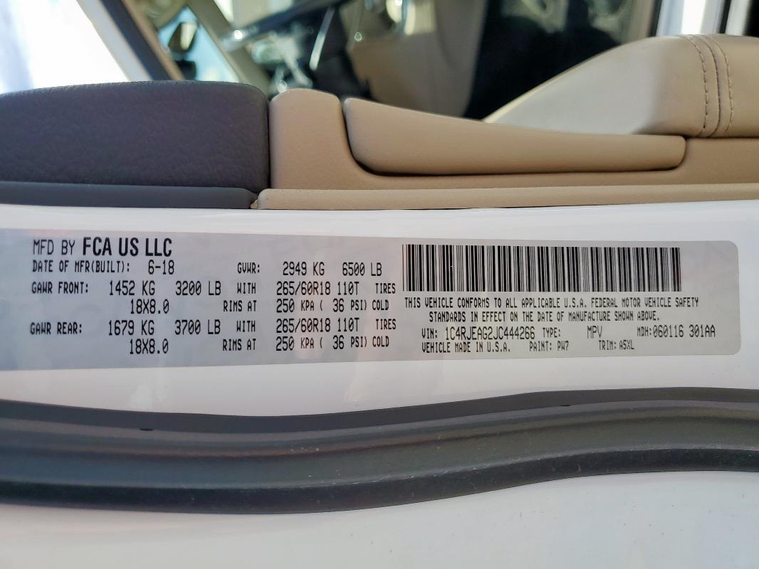 1C4RJEAG2JC444266 - 2018 JEEP GRAND CHEROKEE LAREDO თეთრი ფოტო 13