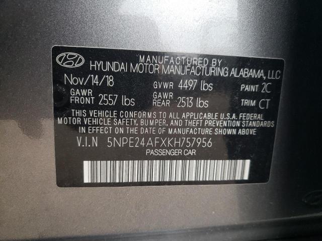 5NPE24AFXKH757956 - 2019 HYUNDAI SONATA SE GRAY photo 10