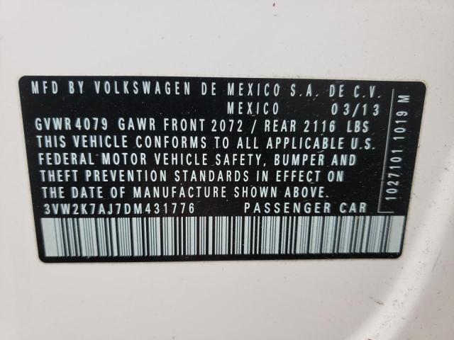 3VW2K7AJ7DM431776 - 2013 VOLKSWAGEN JETTA BASE Blanc photo 10