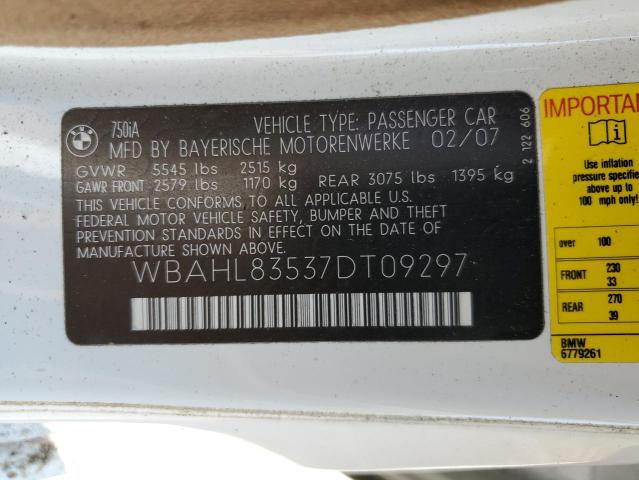 WBAHL83537DT09297 - 2007 BMW 750 I Ağ foto 12