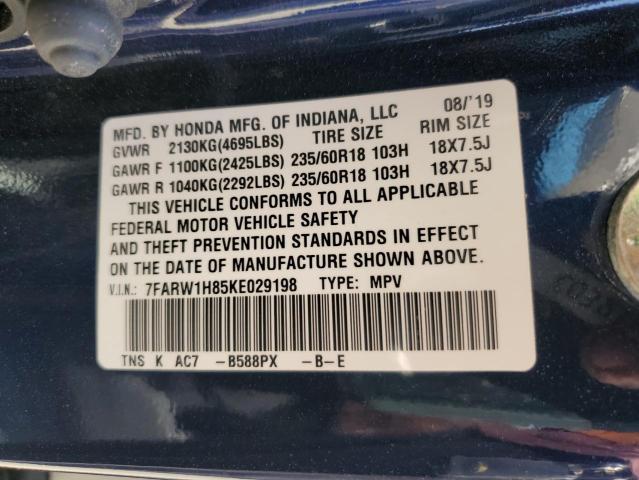 7FARW1H85KE029198 - 2019 HONDA CR-V EXL BLUE photo 13