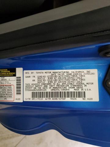 5TEUU42N15Z085105 - 2005 TOYOTA TACOMA ACCESS CAB ლურჯი ფოტო 12