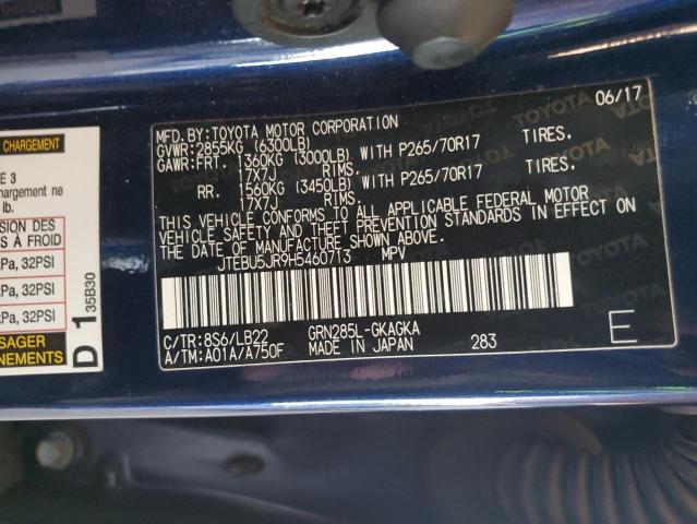 JTEBU5JR9H5460713 - 2017 TOYOTA 4RUNNER SR5/SR5 PREMIUM 蓝色 照片 12