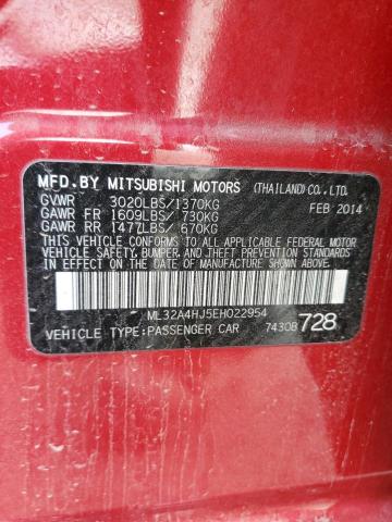 ML32A4HJ5EH022954 - 2014 MITSUBISHI MIRAGE ES RED photo 10