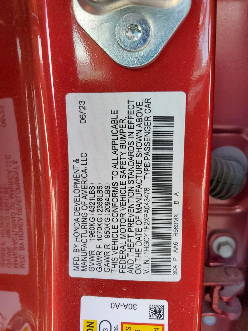 1HGCY1F2XPA043478 - 2023 HONDA ACCORD LX RED photo 13