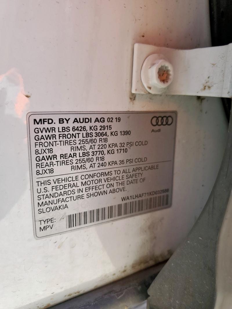 WA1LHAF71KD032588 - 2019 AUDI Q7 PREMIUM PLUS Weiß Foto 13