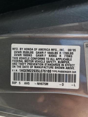 1HGEM22935L076188 - 2005 HONDA CIVIC EX SILVER photo 12