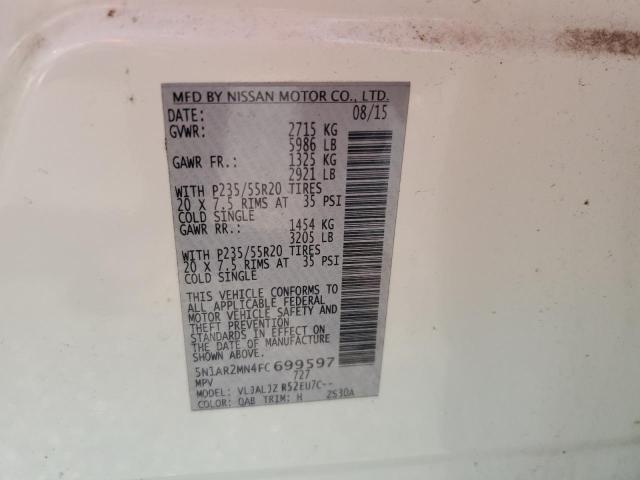 5N1AR2MN4FC699597 - 2015 NISSAN PATHFINDER S WHITE photo 14