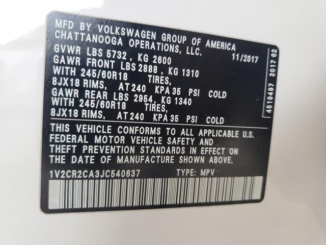 1V2CR2CA3JC540637 - 2018 VOLKSWAGEN ATLAS SE Beyaz fotoğraf 14