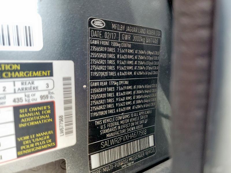 SALWR2FVXHA677568 - 2017 LAND ROVER RANGE ROVE HSE GRAY photo 14