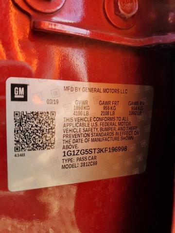 1G1ZG5ST3KF196998 - 2019 CHEVROLET MALIBU RS BURGUNDY photo 13