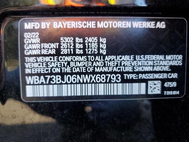 WBA73BJ06NWX68793 - 2022 BMW 540 XI BLACK photo 12