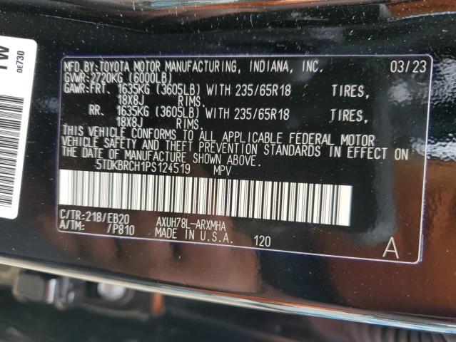 5TDKBRCH1PS124519 - 2023 TOYOTA HIGHLANDER HYBRID XLE BLACK photo 12