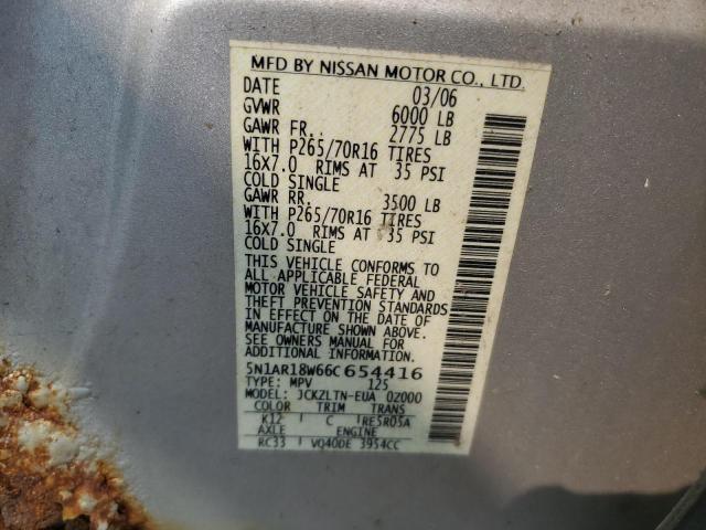 5N1AR18W66C654416 - 2006 NISSAN PATHFINDER LE ვერცხლისფერი ფოტო 13