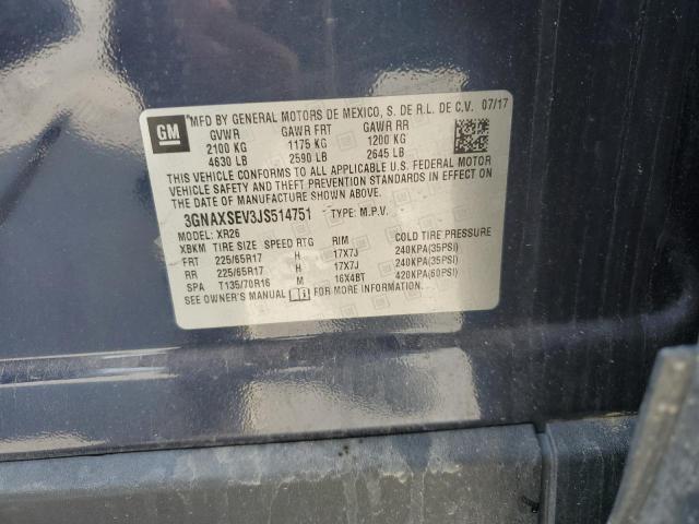 3GNAXSEV3JS514751 - 2018 CHEVROLET EQUINOX LT Mavi fotoğraf 14