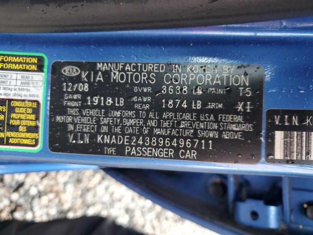 KNADE243896496711 - 2009 KIA RIO 5 SX BLUE photo 12