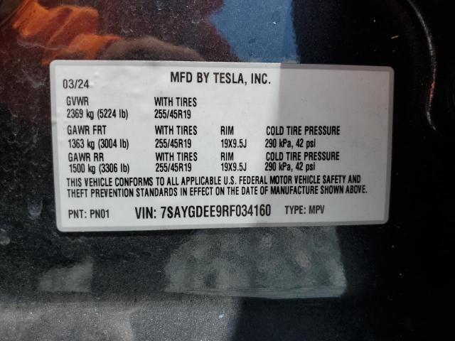 7SAYGDEE9RF034160 - 2024 TESLA MODEL Y ნაცრისფერი ფოტო 12