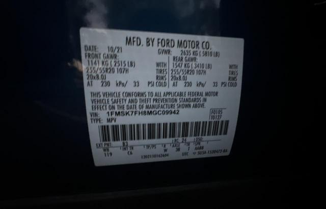 1FMSK7FH8MGC09942 - 2021 FORD EXPLORER LIMITED BLUE photo 10